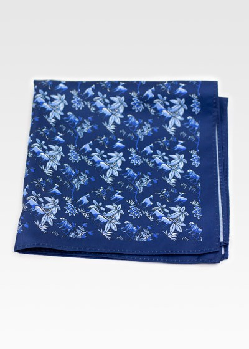 Einstecktuch Blumenmotiv navyblau eisblau