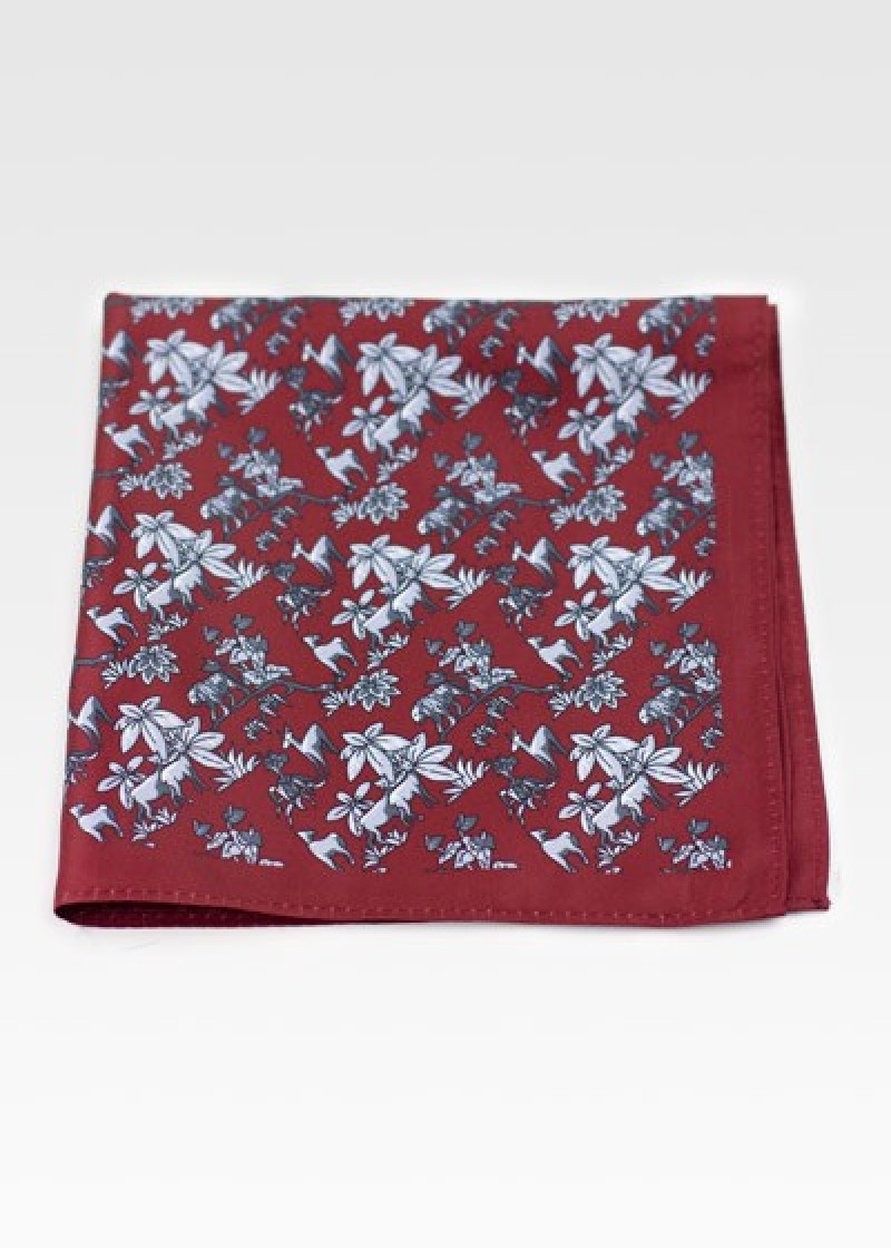 Kavaliertuch Blümchenmotiv dunkelrot silbergrau