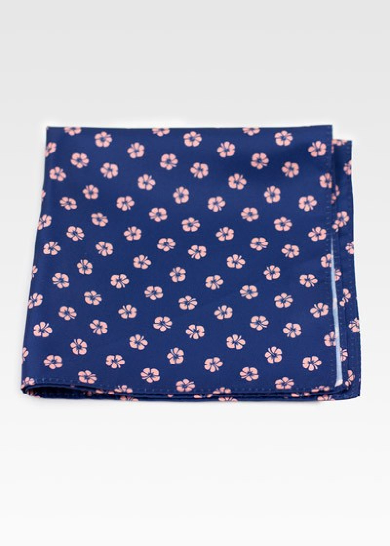 Kavaliertuch Blümchenmotiv nachtblau apricot