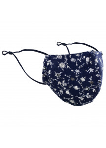 Mund-Nasen-Maske blumiges Motiv dunkelblau