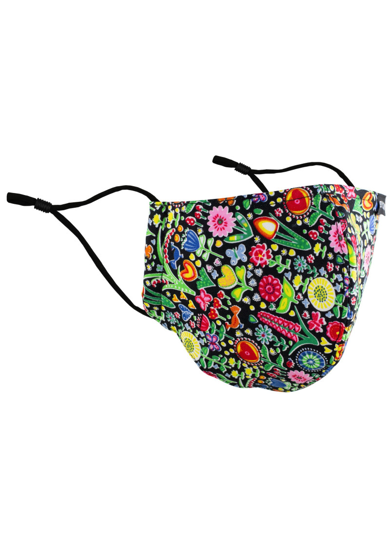 Mund-Nasen-Maske Blumenmuster nachtschwarz