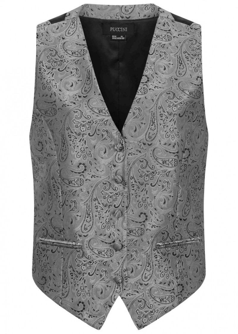 Elegante Damenweste Paisleymuster silber
