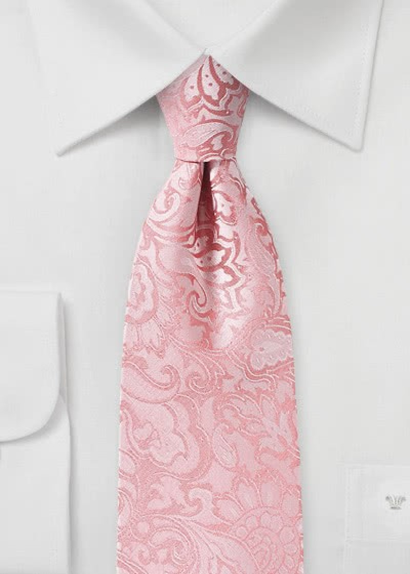 Rosa XXL-Krawatte mit dezentem Paisley-Muster