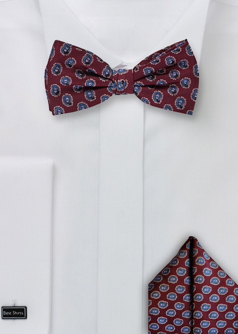 Set: Fliege und Einstecktuch Paisleymuster