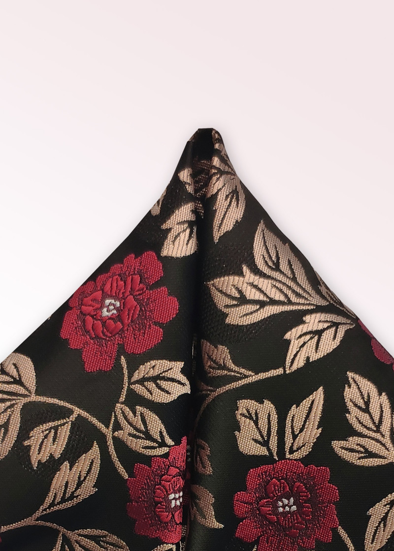 Einstecktuch Blumenmotiv asphaltschwarz