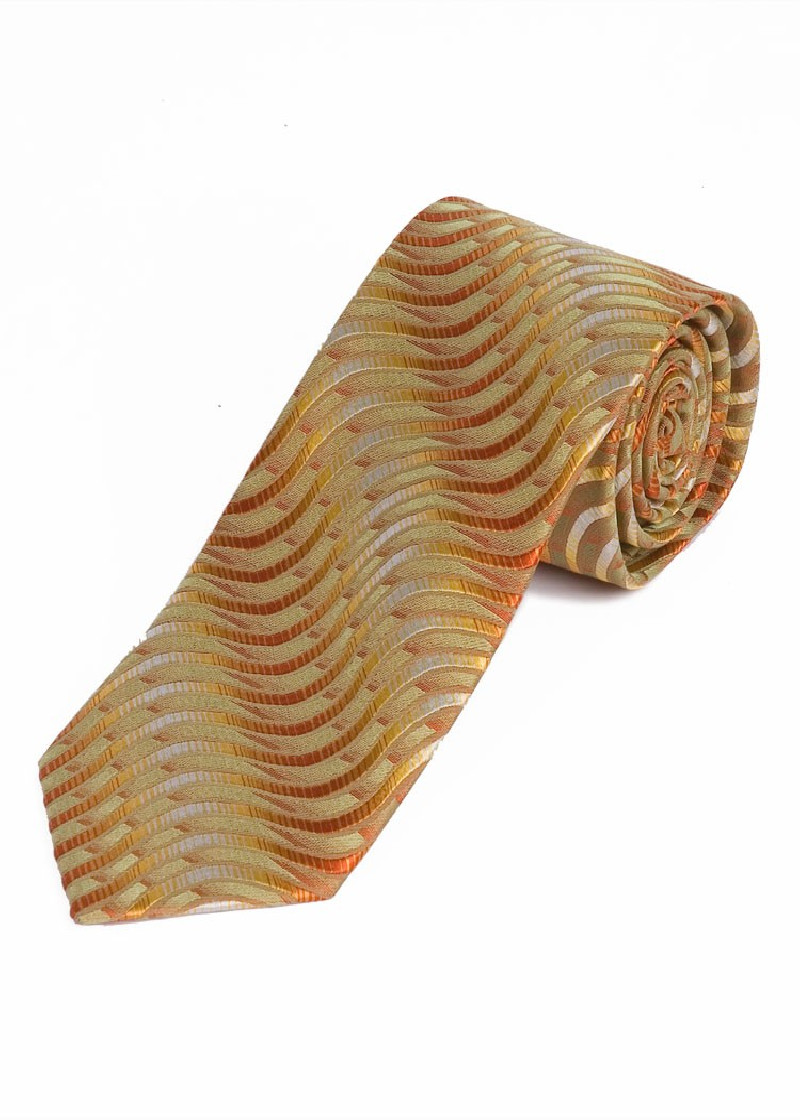 Schmale Herrenkrawatte Wellen-Muster goldgelb
