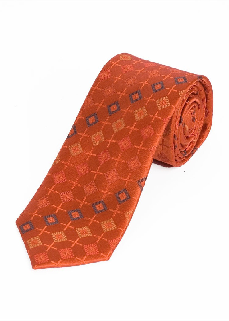 Schmale Businesskrawatte orange Viereck-Ornamente