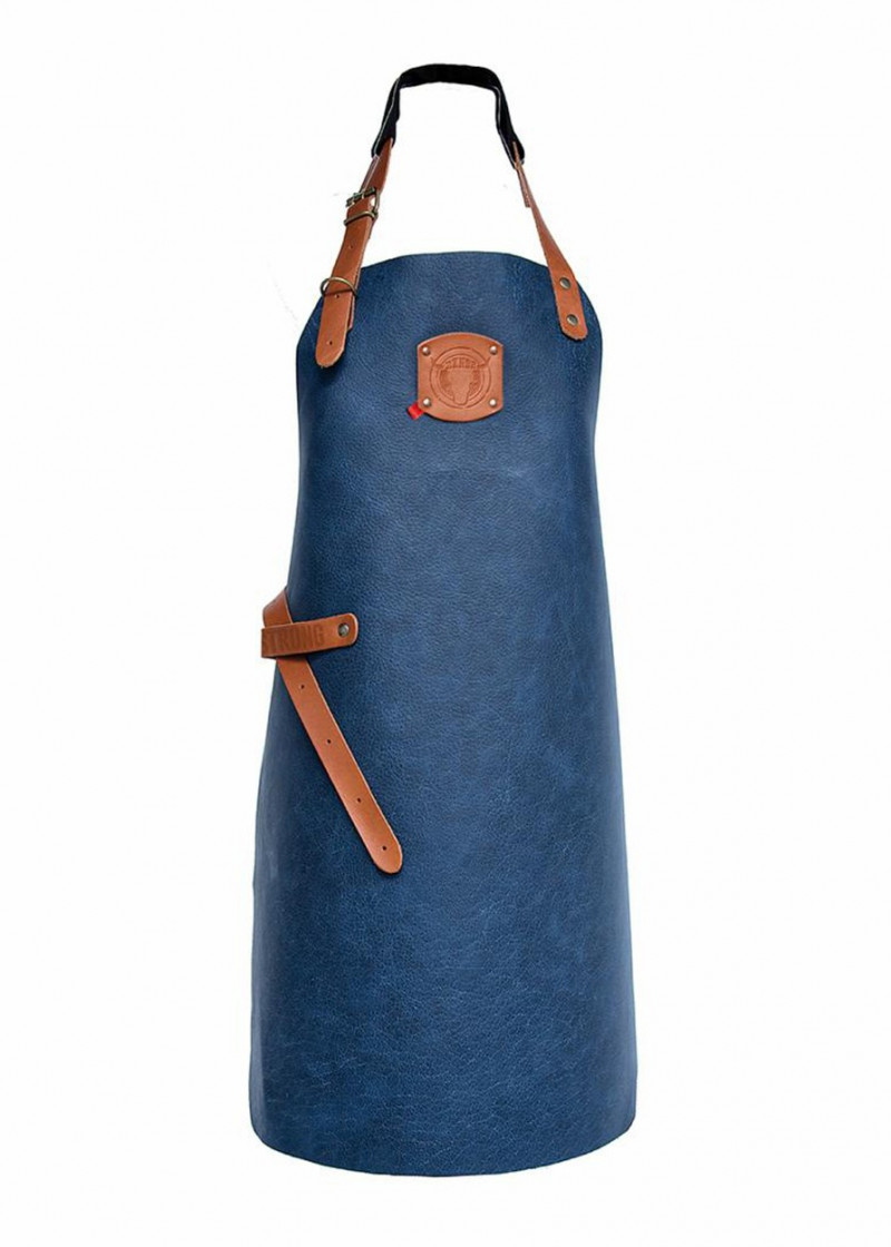 Royal Blue Leder-Latzschürze / 60 x 82 cm