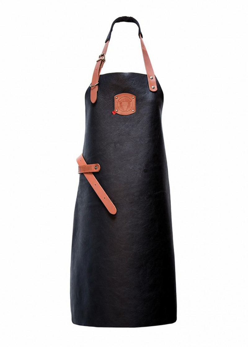 Schwarze Leder-Latzschürze perfekt für BBQ