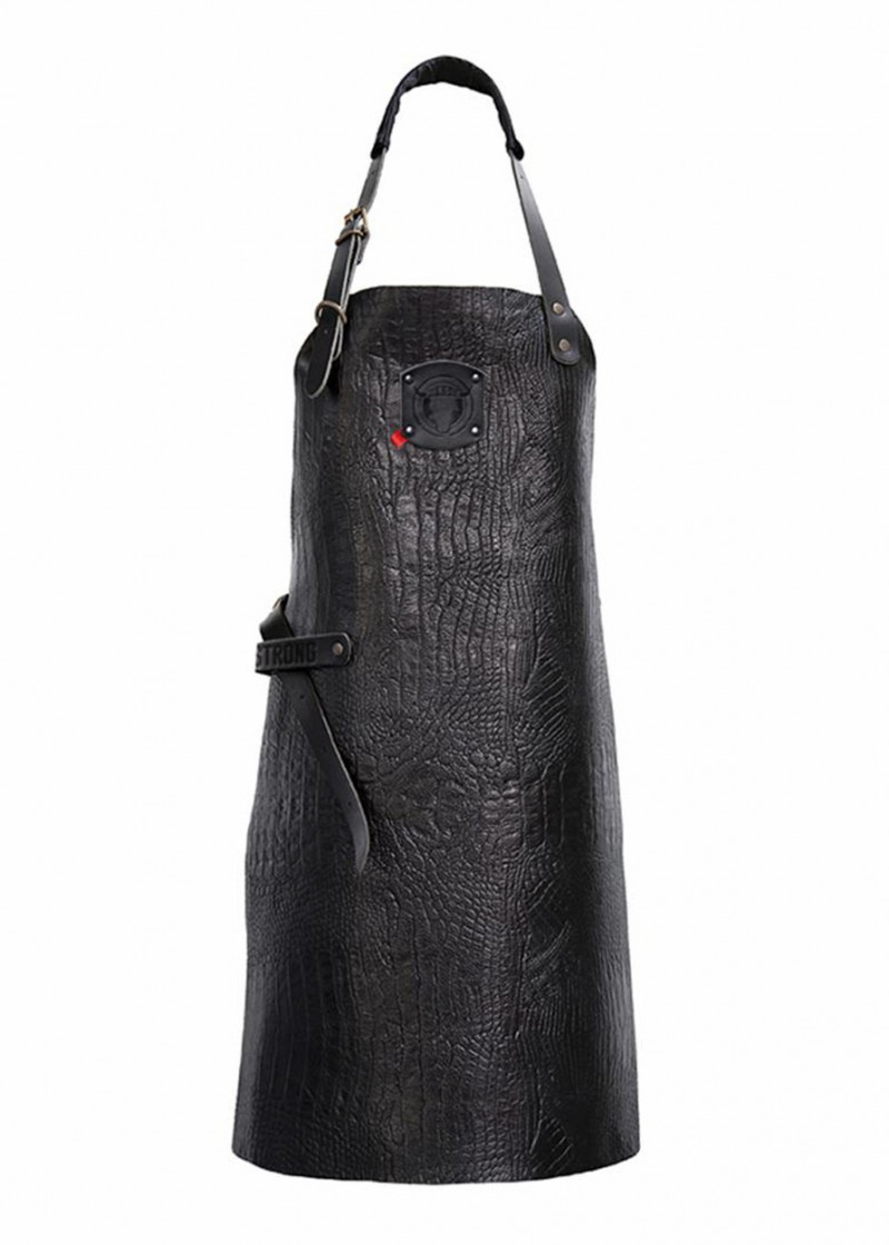 Schwarze "Crocostyle" Latzschürze aus Leder
