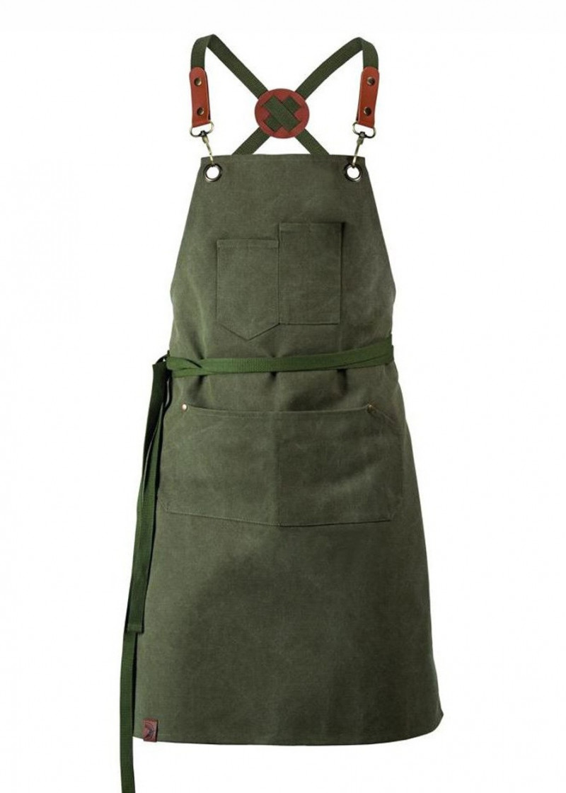 Dichte Latzschürze Olive aus Baumwolle / EXNER