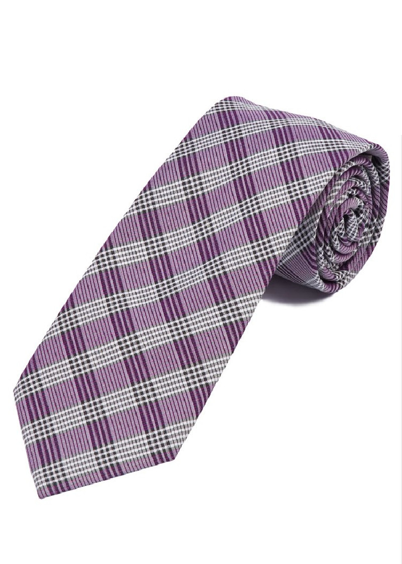 Krawatte elegantes Linienkaro lila weiß