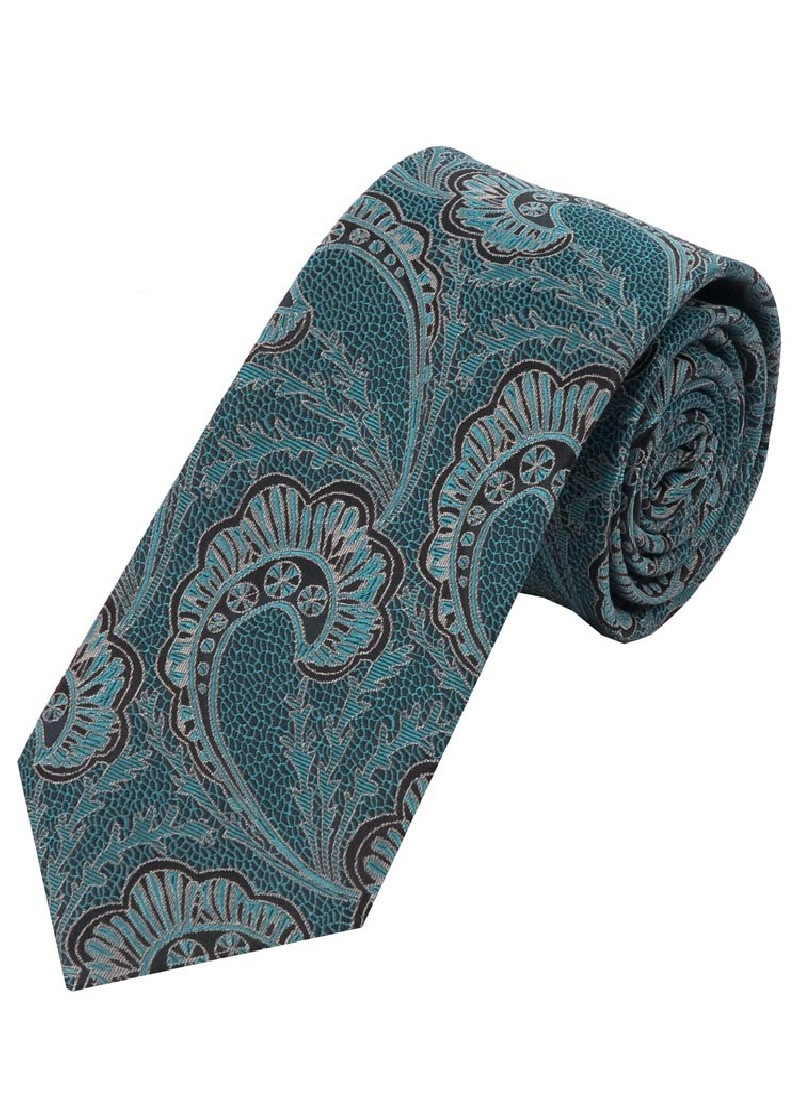 XXL-Krawatte Paisley-Muster blaugrün nachtschwarz
