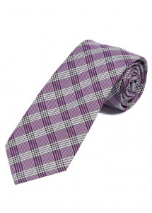 Überlange Herrenkrawatte elegantes Linienkaro violett weiß