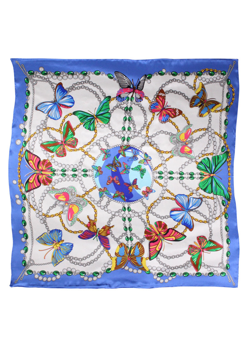 Damenhalstuch Schmetterlinge himmelblau elfenbein