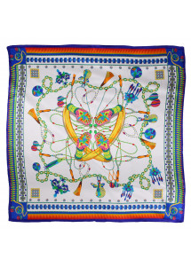 Design-Damenhalstuch Seide marineblau altweiß