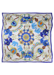 Seidentuch "Indien" altweiß navyblau