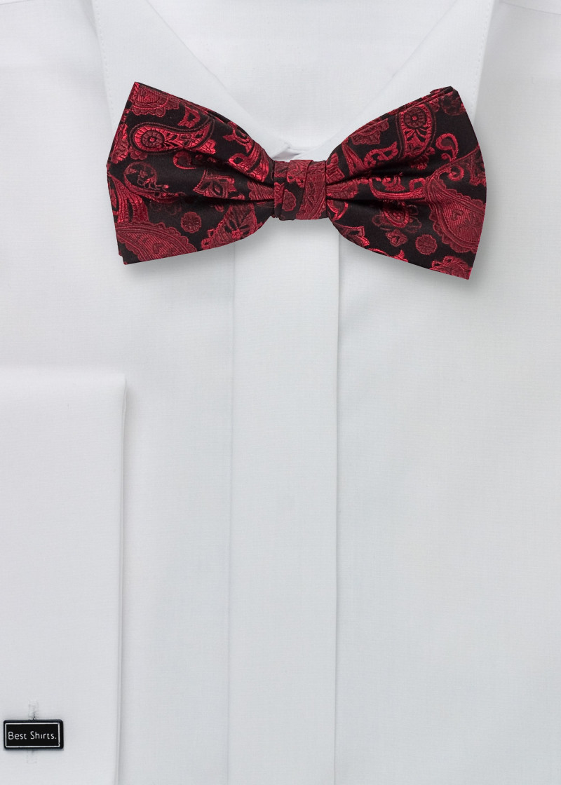 Herrenfliege Poly-Faser Paisley-Motiv mittelrot