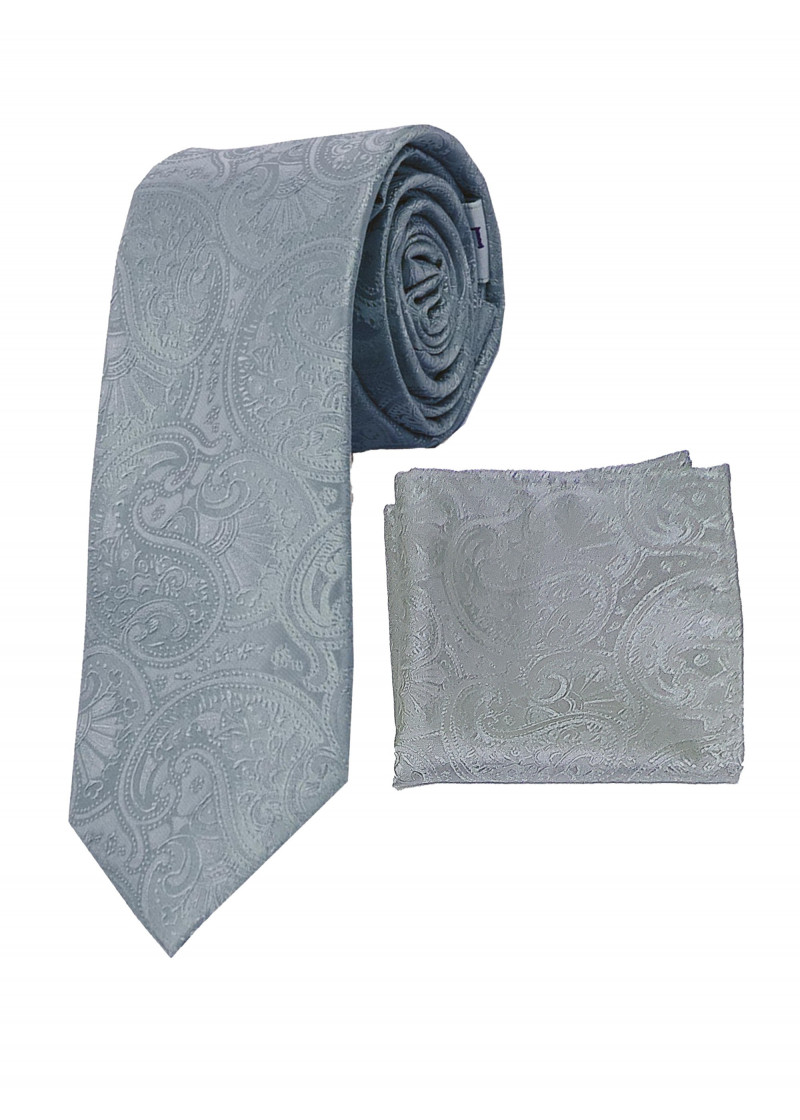 Set Krawatte und Tuch grau Paisley-Muster