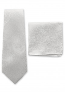 Set Krawatte und Ziertuch Paisley perlweiß