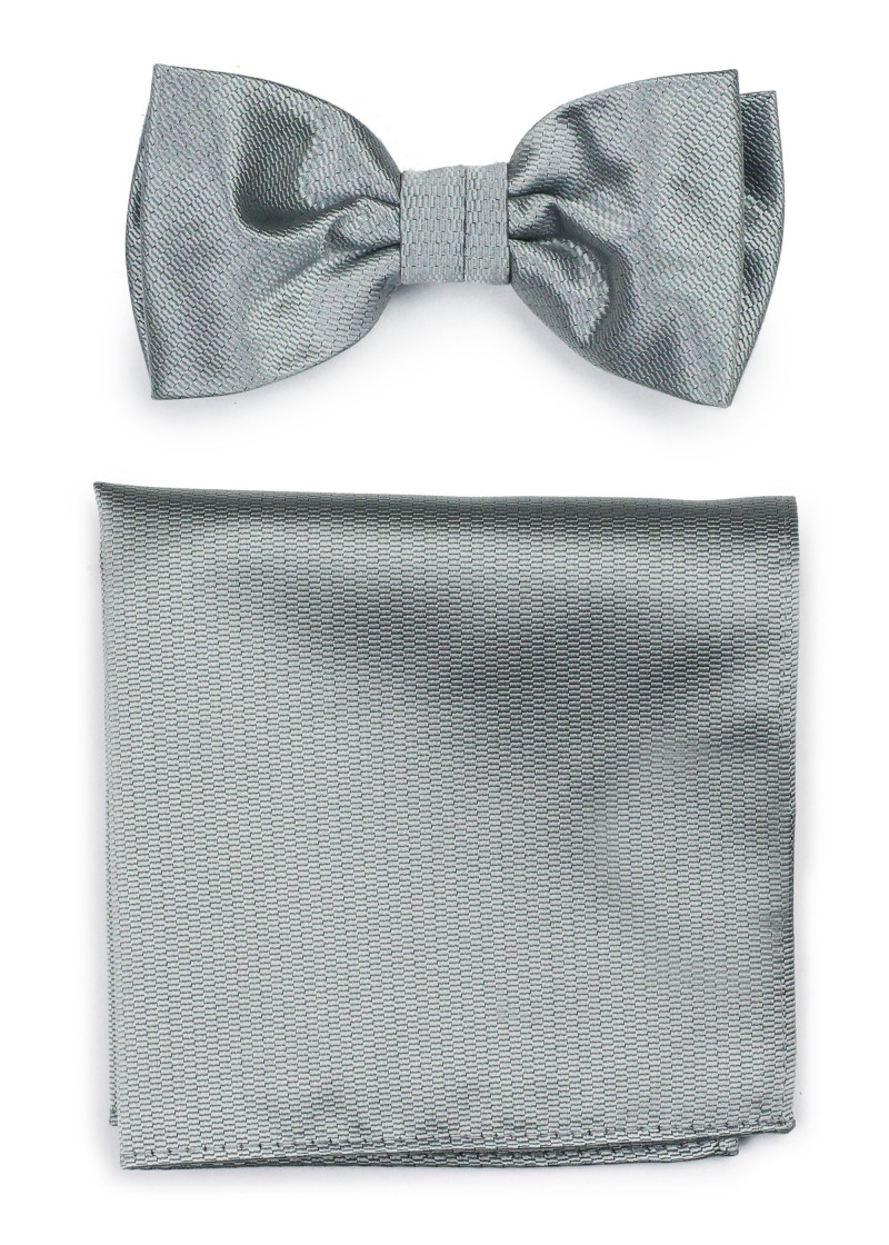 Set Herrenfliege mit Einstecktuch Struktur silber