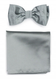 Set Herrenfliege mit Einstecktuch Struktur silber