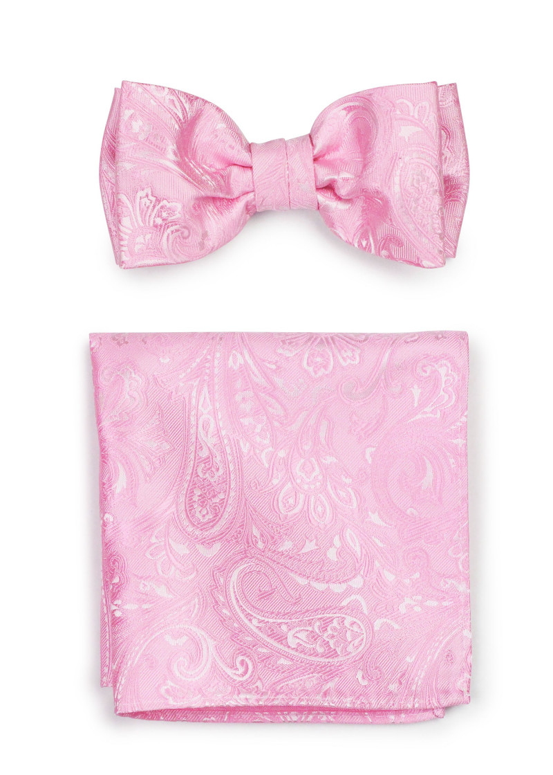 Schleife mit  Einstecktuch Paisleymotiv rosé