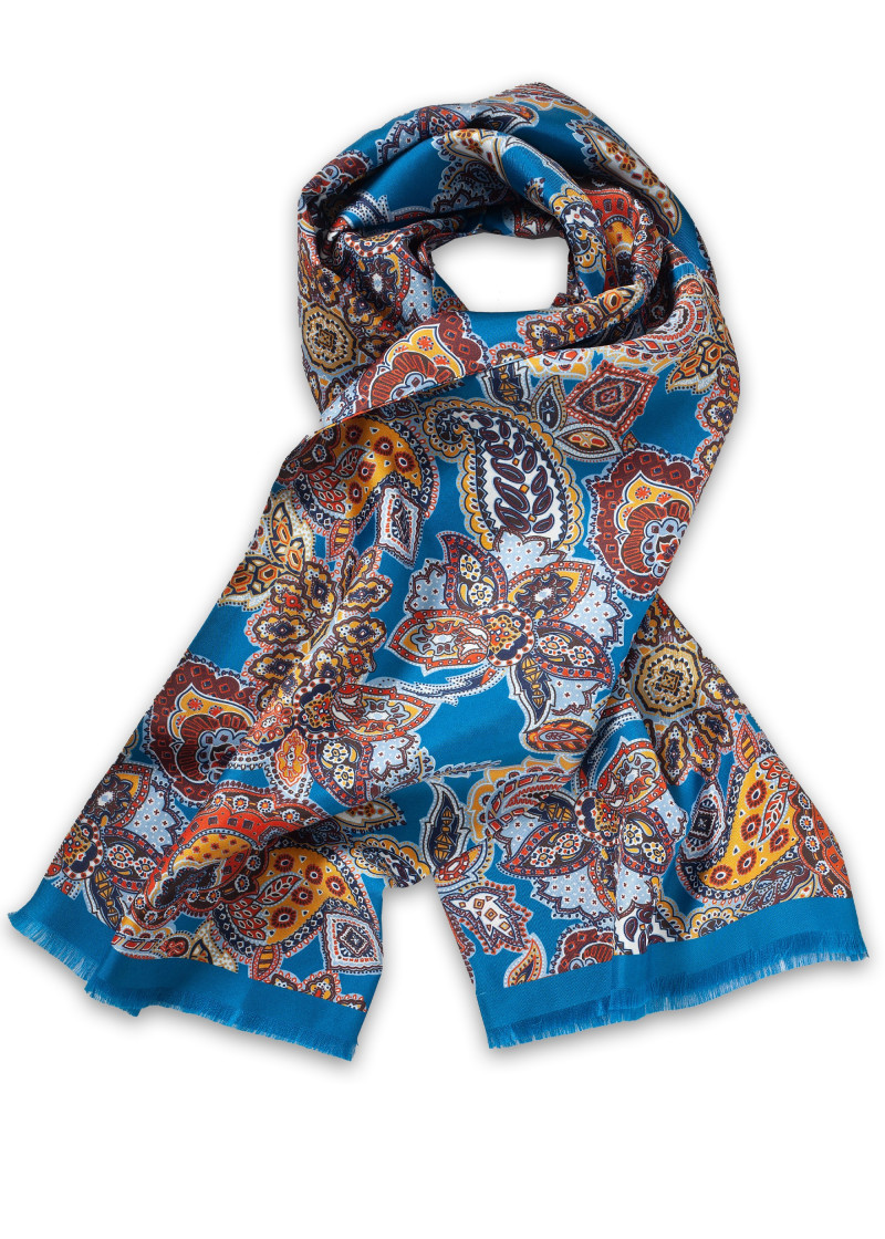 Tuchschal breit stahlblau Paisleymuster