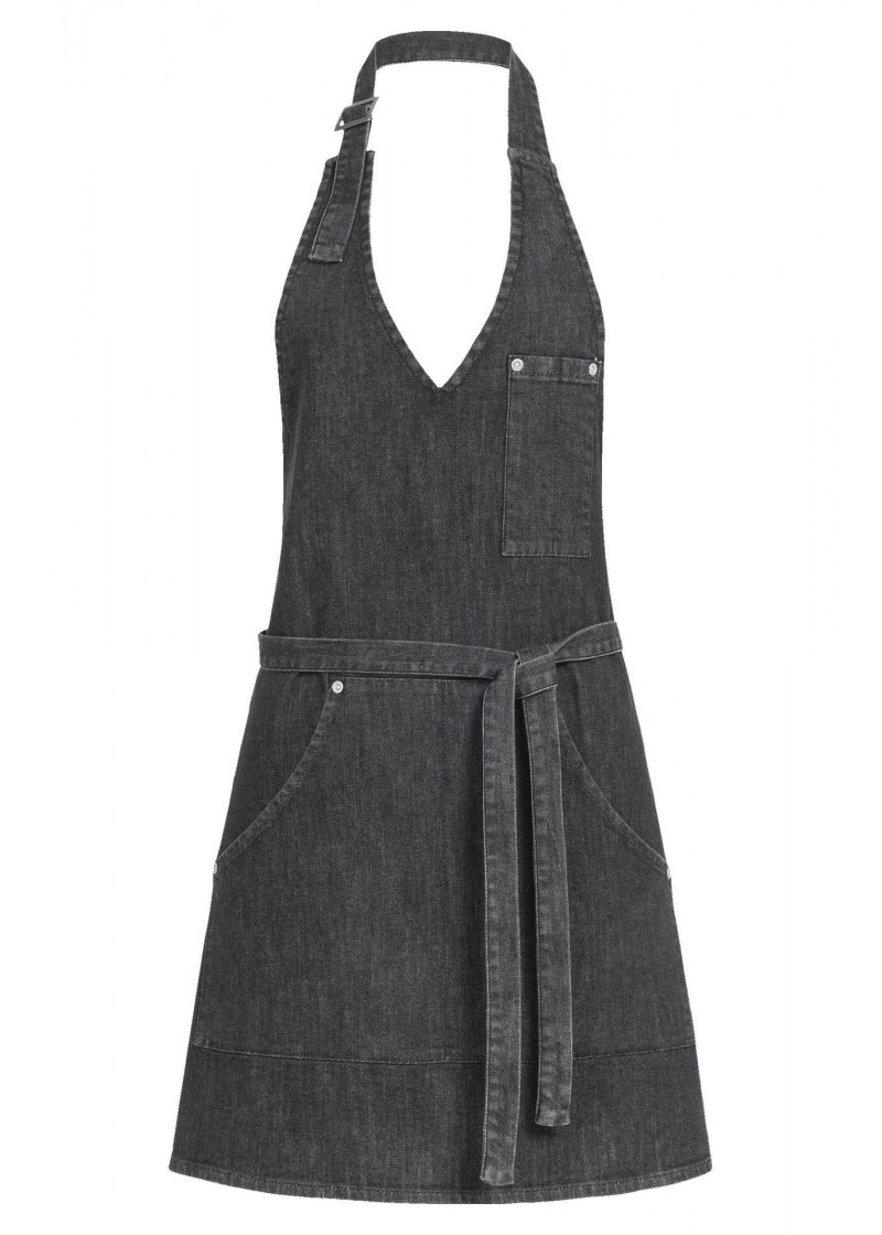 Damen Latzschürze Black Denim / mit Taschen