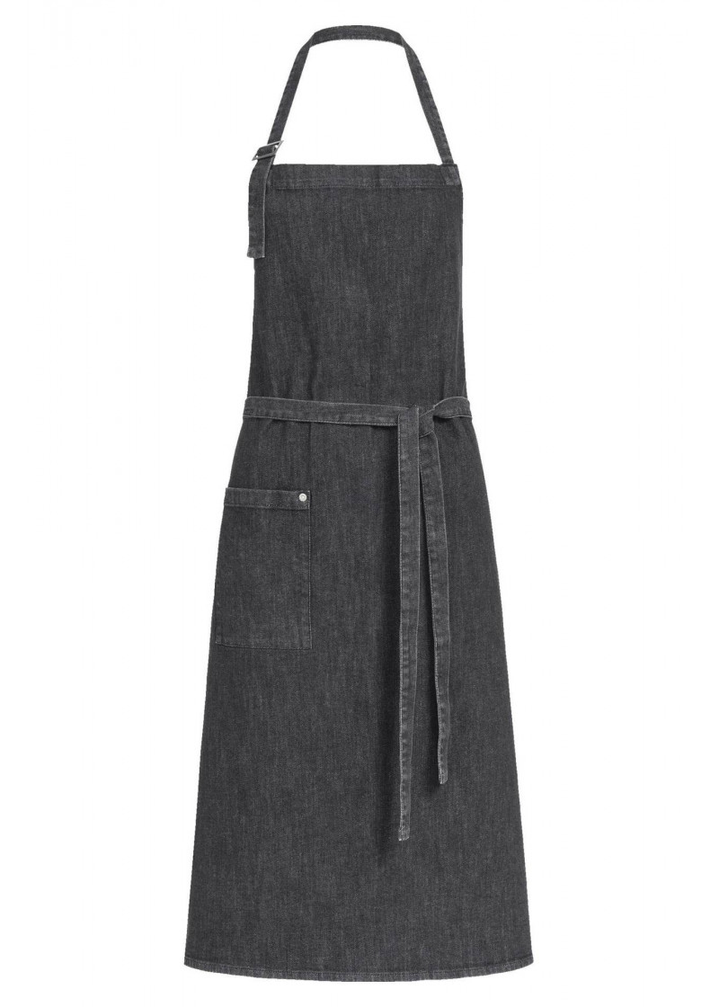 Black Denim Latzschürze mit Tasche