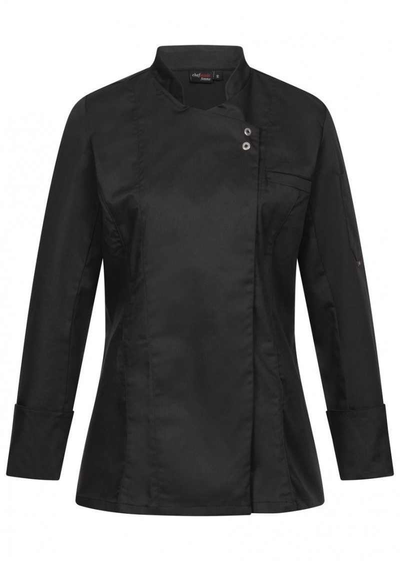Damen Kochjacke mit Druckknöpfen (schwarz)
