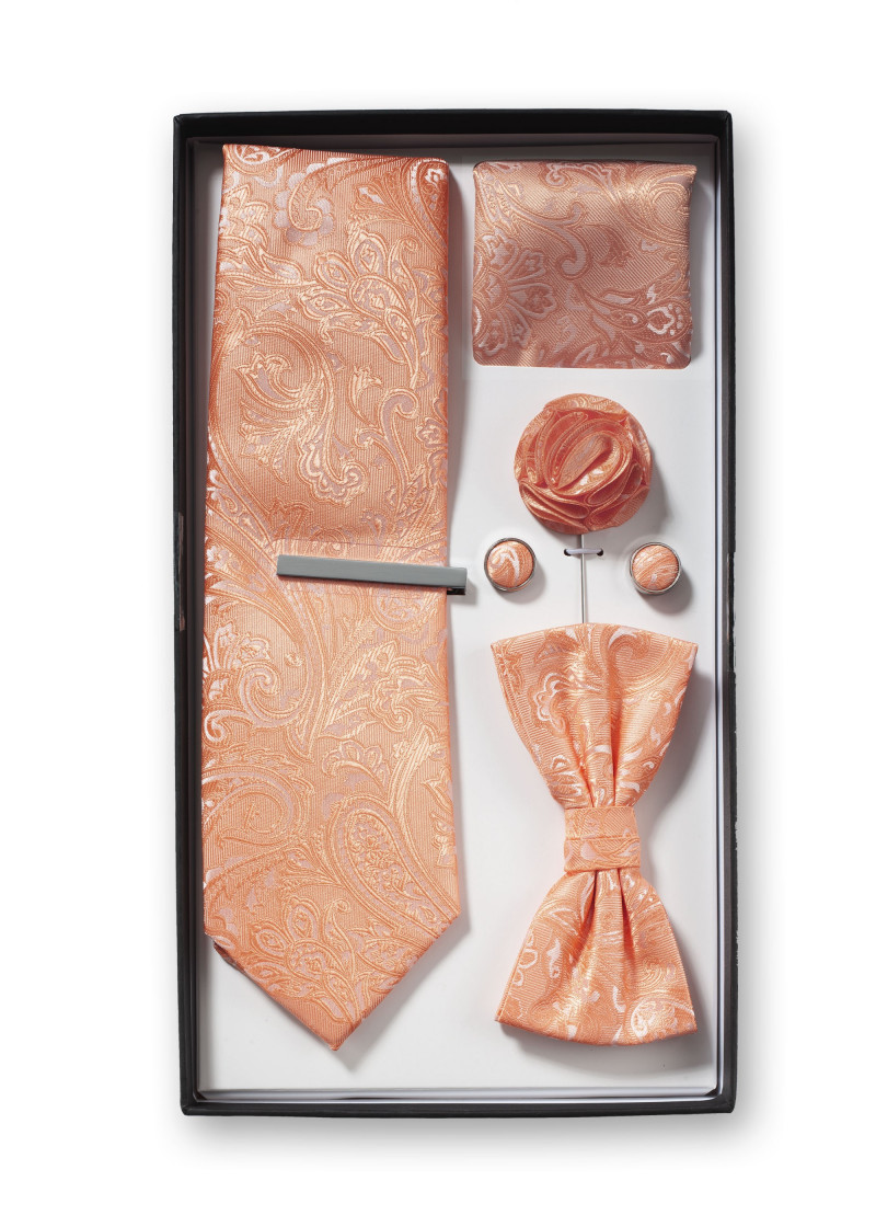 Geschenkbox Paisley-Muster apricot mit Krawatte,