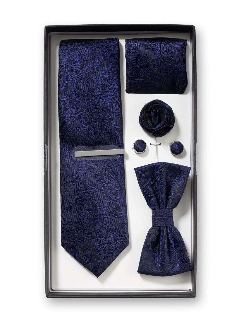 Geschenkbox Paisley-Motiv nachtblau mit Krawatte,