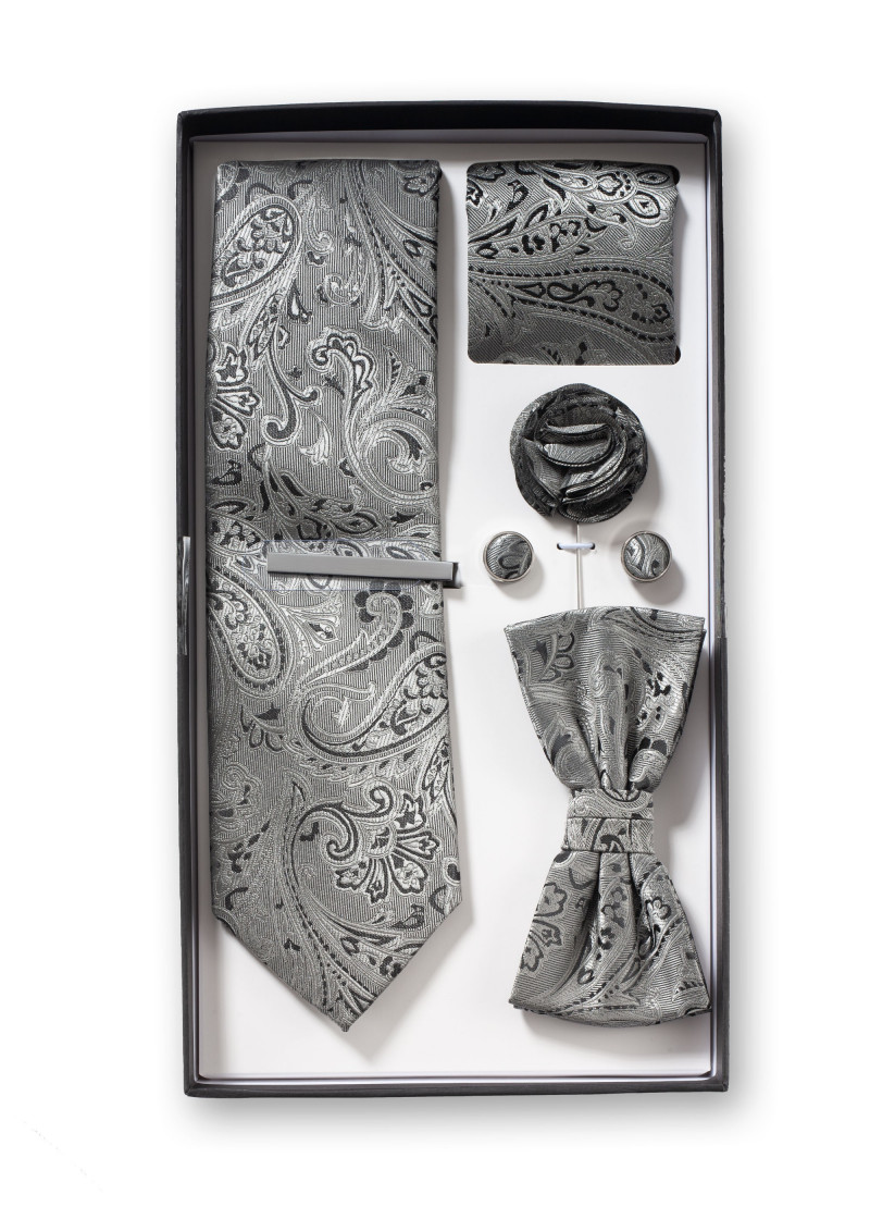 Geschenkbox Paisley-Muster silbergrau mit
