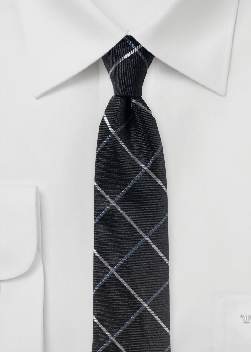 Krawatte elegantes Linienkaro asphaltschwarz