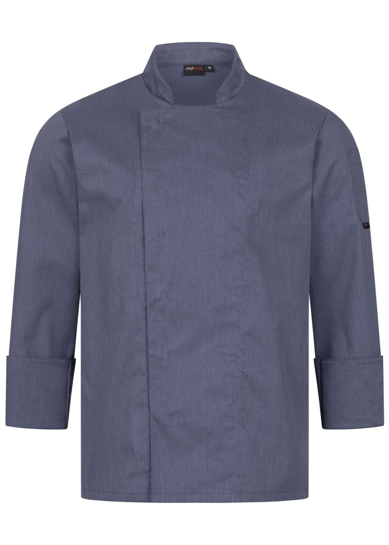 Herren Chef Jacket in denim blue mit Druckknöpfen