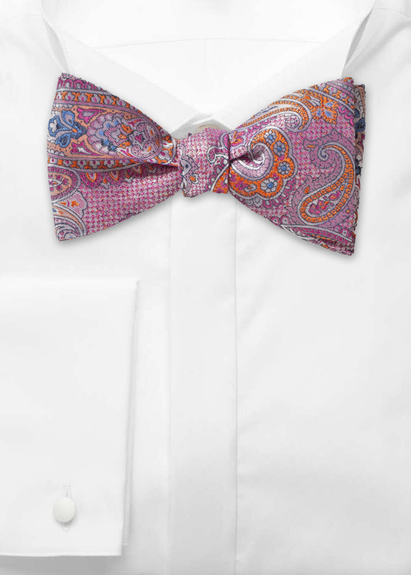 Selbstbinder-Fliege - Paisley-Muster rosé