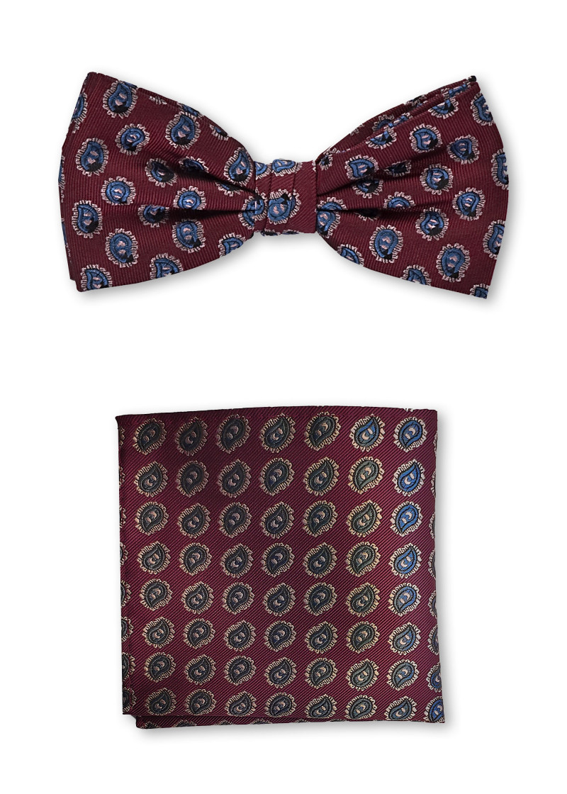 Herren-Schleife Ziertuch Paisley-Motiv weinrot