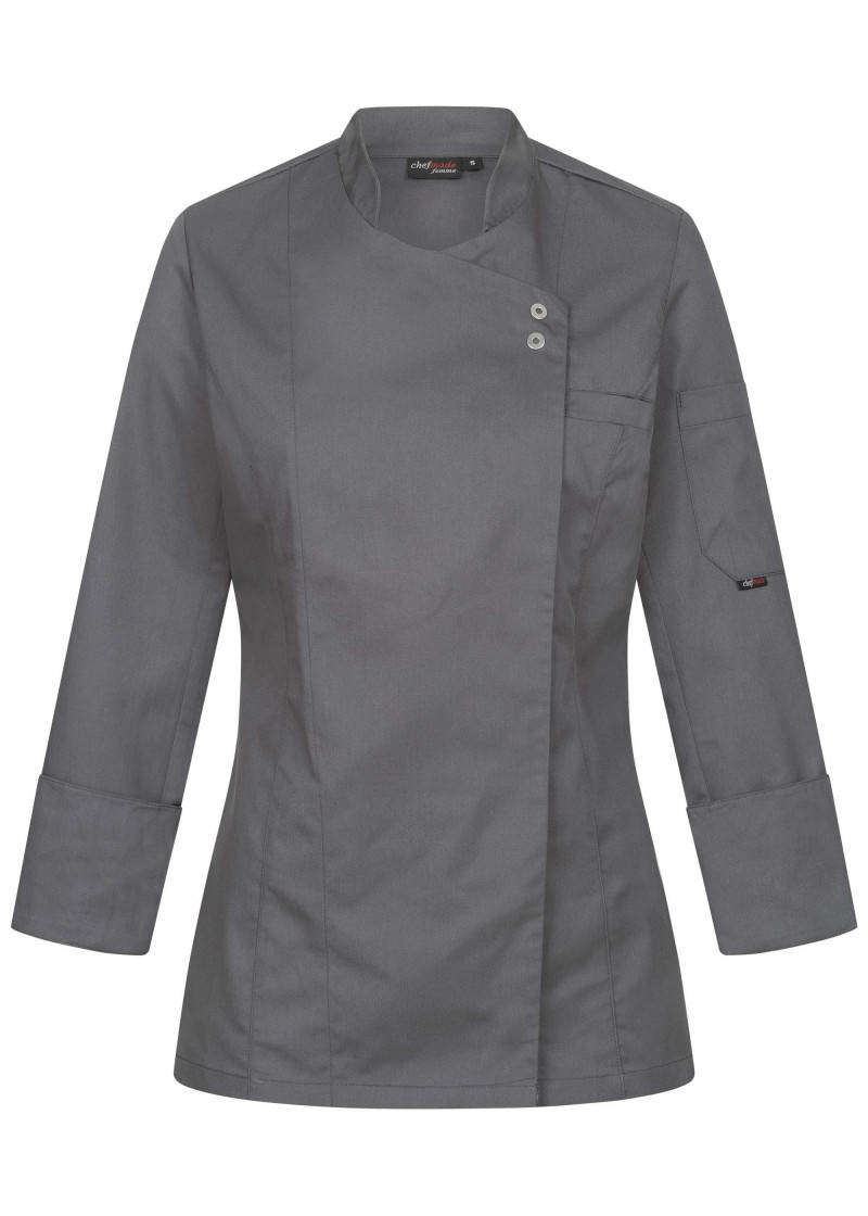 Damen Kochjacke mit Druckknöpfen (grau)