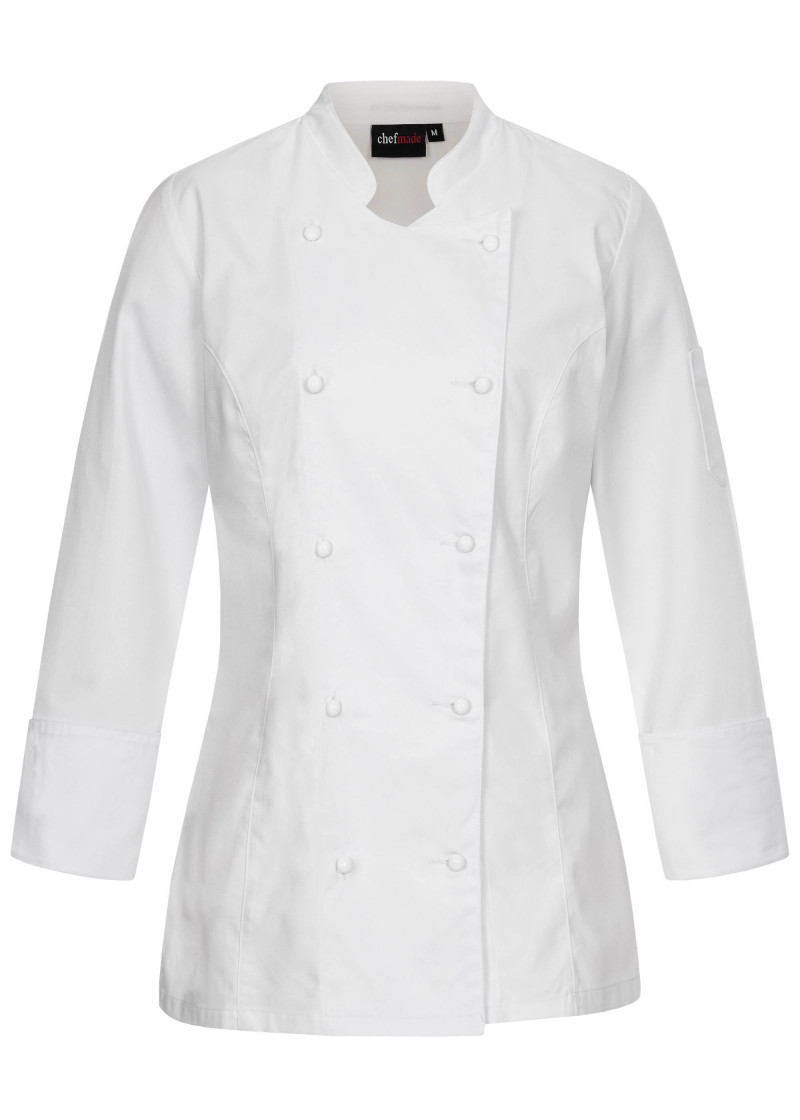Damen Kochjacke mit Kugelknöpfen (weiß)
