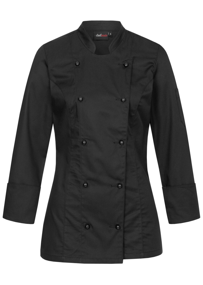 Damen Kochjacke mit Kugelknöpfen (schwarz)
