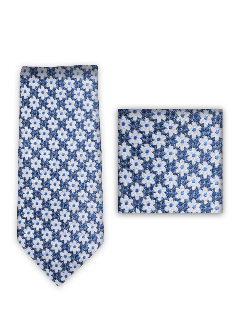 Herrenschleife Tuch hellblau Blumenmotive