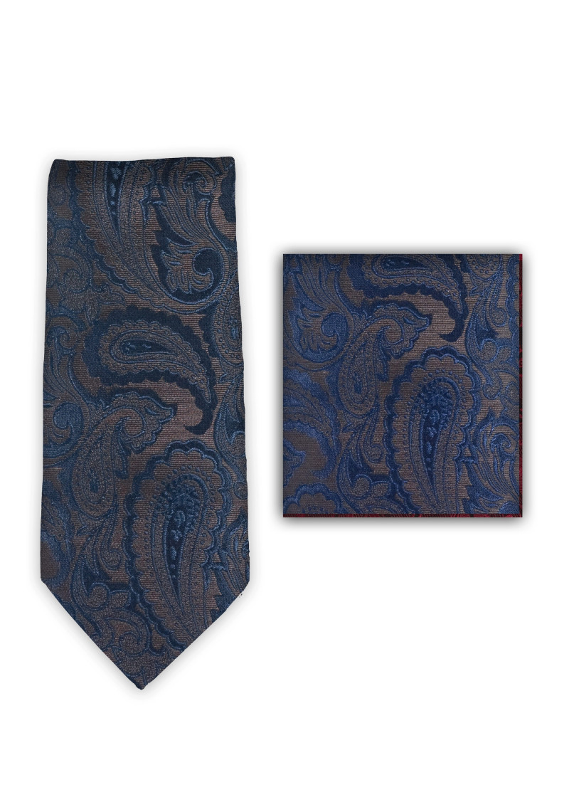 Set Krawatte Tuch Paisley-Motiv dunkelbraun und