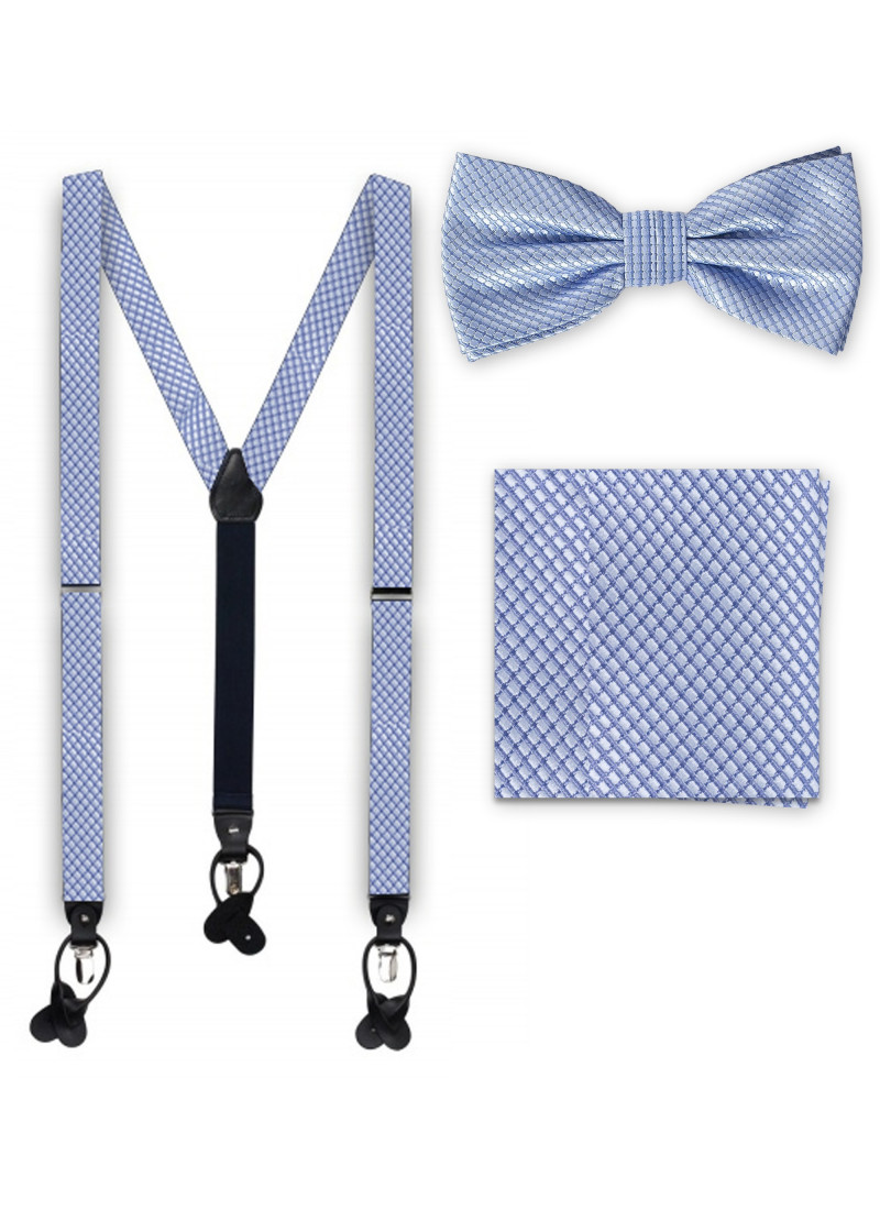 Set Hosenträger Herrenfliege Tuch hellblau