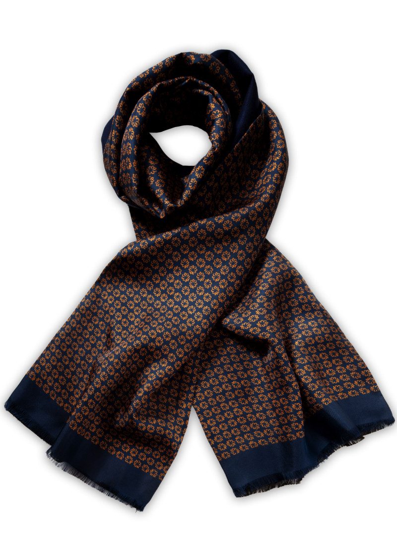 Doubleface Seidenschal mit Muster (Dunkelblau /