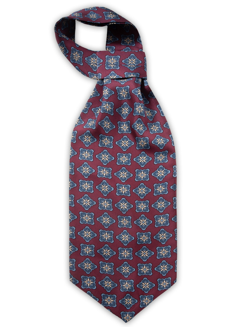 Seidenschal-Ascot mit Blumen-Pattern (dunkelrot /