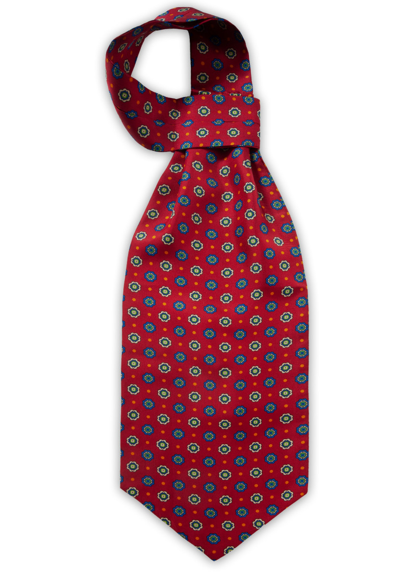 Ascot-Schal mit Ornamenten (rot / blau-beige)