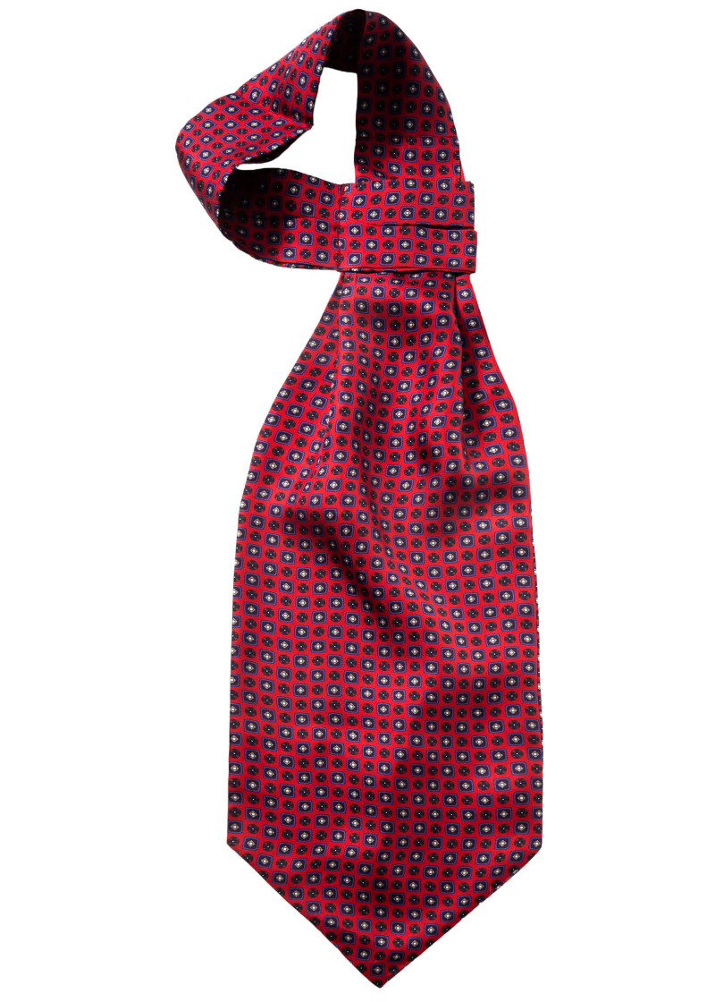 Ascot-Schal in rot mit floralen Emblemen