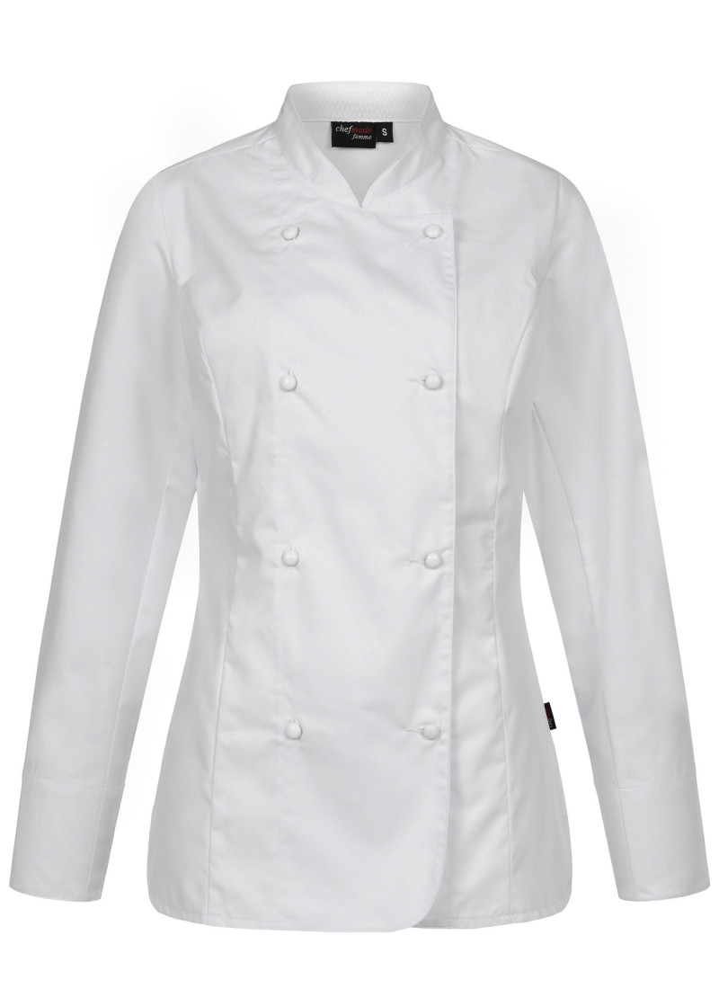 Damen Kochjacke (weiß) mit Kugelknöpfen