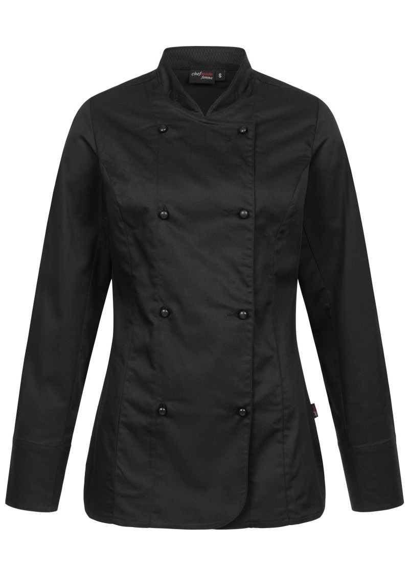 Damen Kochjacke (schwarz) mit Kugelknöpfen